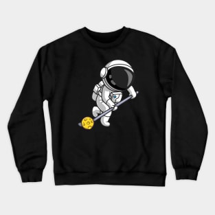 Cute Astronaut Playing Hockey Moon Cartoon Crewneck Sweatshirt